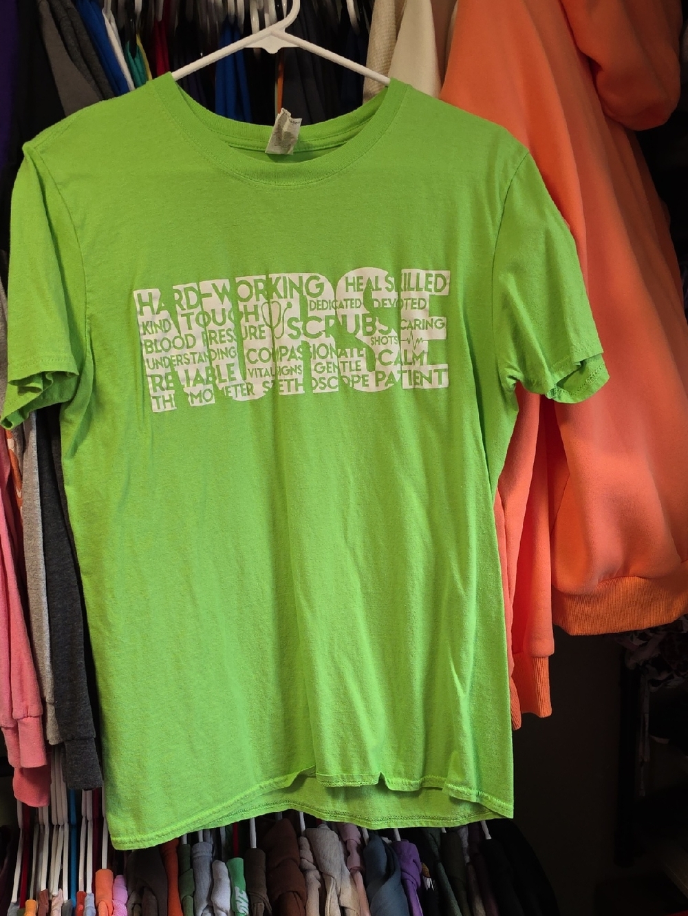 Bright Lime Green Graphic Nurse Tee with White Text